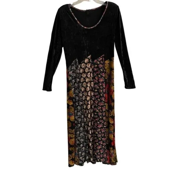 Vintage Handmade Patchwork Whimsygoth  Hippie Maxi Dress Long Sleeve Velvet - Picture 5 of 12